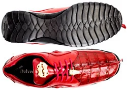 Belvedere "Vasco" Red Genuine Hornback Crocodile / Soft Calf Casual Sneakers with Eyes 336122.