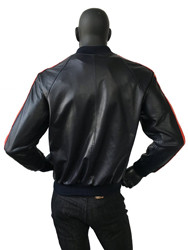 G-Gator Navy Genuine Lamb Skin Baseball Jacket With Stripes 1095.