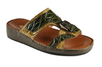 Mauri 5052 Green / Khaki Genuine Crocodile Flanks Platform Sandals.