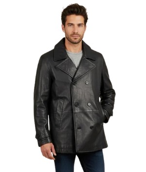 G- Gator 2095 Black Peacoat Leather Jacket Black Double Breasted Lambskin