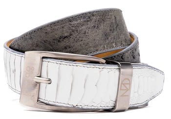 Marco Di Milano Alessio Belt White / Gray Genuine Ostrich Exotic Belt