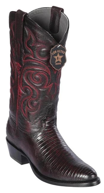 Los Altos Black Cherry Genuine Teju Lizard Round Toe Cowboy Boots 650718