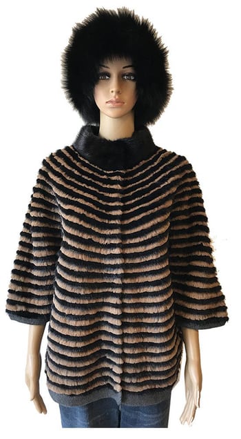 Winter Fur Ladies Brown Genuine Mink Rex Rabbit With Stripes Cape H08.