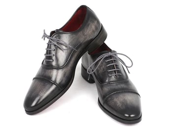 Paul Parkman "077-GRY'' Gray / Black Genuine Leather Captoe Shoes.