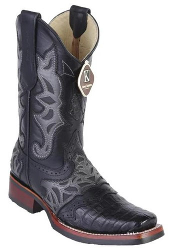 Men's King Exotic Black Genuine Caiman Belly Square Toe Cowboy Boots 48118205