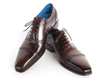 Paul Parkman 024 Brown Genuine Italian Calfskin Captoe Oxford Hand-Painted Shoes