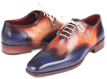 Paul Parkman ''097BX11" Blue / Camel Genuine Leather Wingtip Shoes.