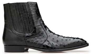 Belvedere "Roger" Black Genuine All Over Ostrich Quill Zipper Ankle Boots R55.