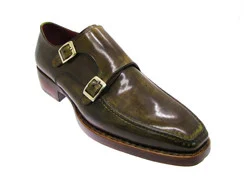 Paul Parkman 061 Green Genuine Leather Double Monkstrap Shoes