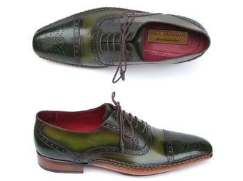 Paul Parkman 5032 Green / Yellow Genuine Leather Oxfords Shoes