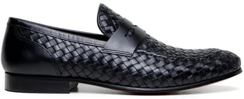 Belvedere Luca Black Handwoven Italian Calfskin Penny Loafer