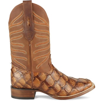 Los Altos Cacao Chedron Genuine Pirarucu Fish Square Toe Cowboy Boots 8221050