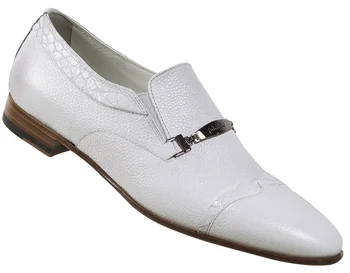 Mauri "4670" White Genuine Crocodile / Pebbled Leather Loafers Shoes.