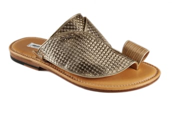 Mauri 1622/3 Golden / Beige Genuine Lizard Oyster & Riflesso Fabric Perforated Sandals.