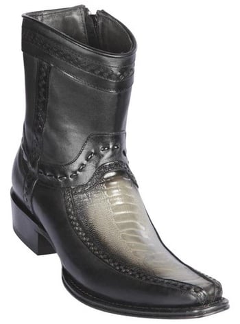 Los Altos  Faded Gray Genuine Ostrich Leg And Deer Boots Leather  European Square Toe Low Shaft Cowboy Boots 76BF0538