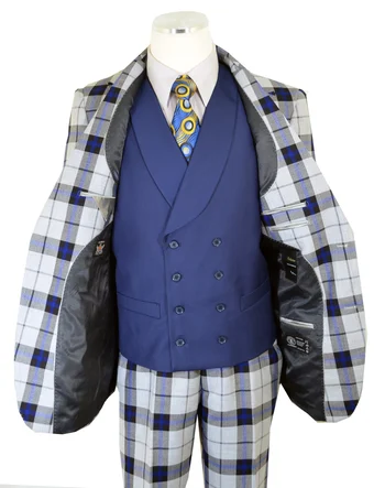 Statement "Cornila" Silver / Blue / Black Super 150's Wool Vested Modern Fit Suit