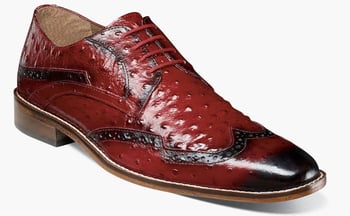 Stacy Adams "Gennaro" Red Leather Ostrich Print Wingtip Derby Shoes 25537-600