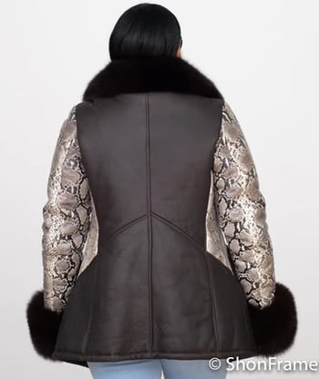 G-Gator Women's 1077 Genuine Sheepskin Fox Fur Python Skin Jacket