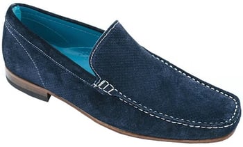 Belvedere "Diego" Blue All-Over Genuine Perforated Suede Slip-on Moccasins 