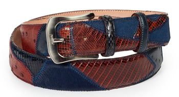 Mauri  "100/40" Blue - Gold Genuine Patchwork Pony / Python / Lizard / Ostrich Belt