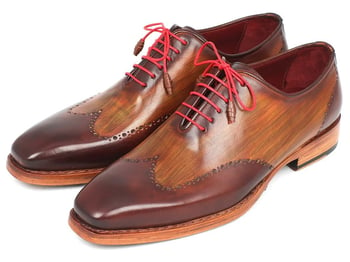 Paul Parkman ''81BRW74'' Brown & Camel Genuine Leather Wingtip Oxford Goodyear Welted Shoes.