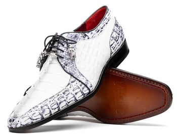 Marco Di Milano Caribe White / Newspaper Hornback Caiman Crocodile Derby Shoes.