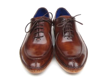 Paul Parkman Brown Genuine Leather Men's Side Handsewn Split-toe Oxford Dress Shoes 054-BRW