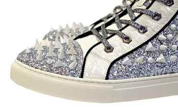 Fiesso White / Black / Silver Glitter / Spiked PU Leather High Top Sneakers FI2369