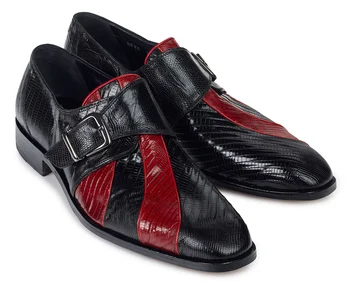 Mauri "Orchestra" 2536 Black / Red Genuine Lizard Monk Strap Dress Shoes