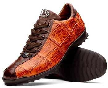 Marco Di Milano "Saulo" Brandy Genuine Crocodile And Ostrich Quill Fashion Sneaker