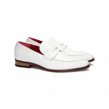 Emilio Franco Oliviero White Calf Leather Loafers, Lambskin Lining, Hand-Stitched Leather Sole