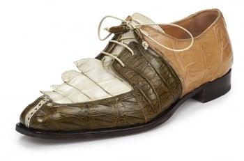 Mauri ''Metauro'' 4876 Dune / Olive / Cream Genuine Baby Crocodile / Hornback Tail Hand Painted Lace-Up Shoes.