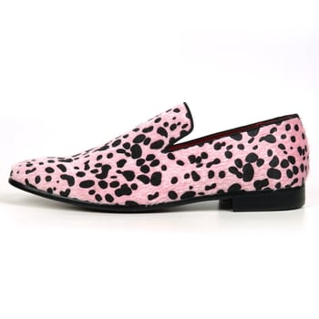 Fiesso Black / Pink Leopard Print Pony Hair Slip On Loafer FI7532.