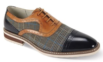 Giovanni Sinclair Navy-Tan Genuine Calfskin Oxford Shoes, Hand-stitched Sole