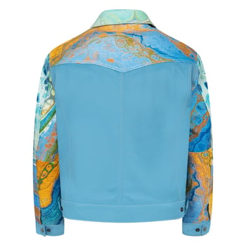 G- Gator 3670 Powder Blue Genuine Leather Jean Style Digital Print Jacket Snap Closure