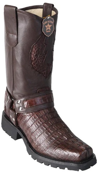 Los Altos Brown Genuine Caiman Tail Motorcycle Square Toe Cowboy Boots 55T0107