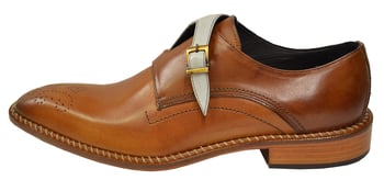 Duca 2030 Cognac / Bone Italian Calfskin Criss-Cross Double Monk Strap Shoes