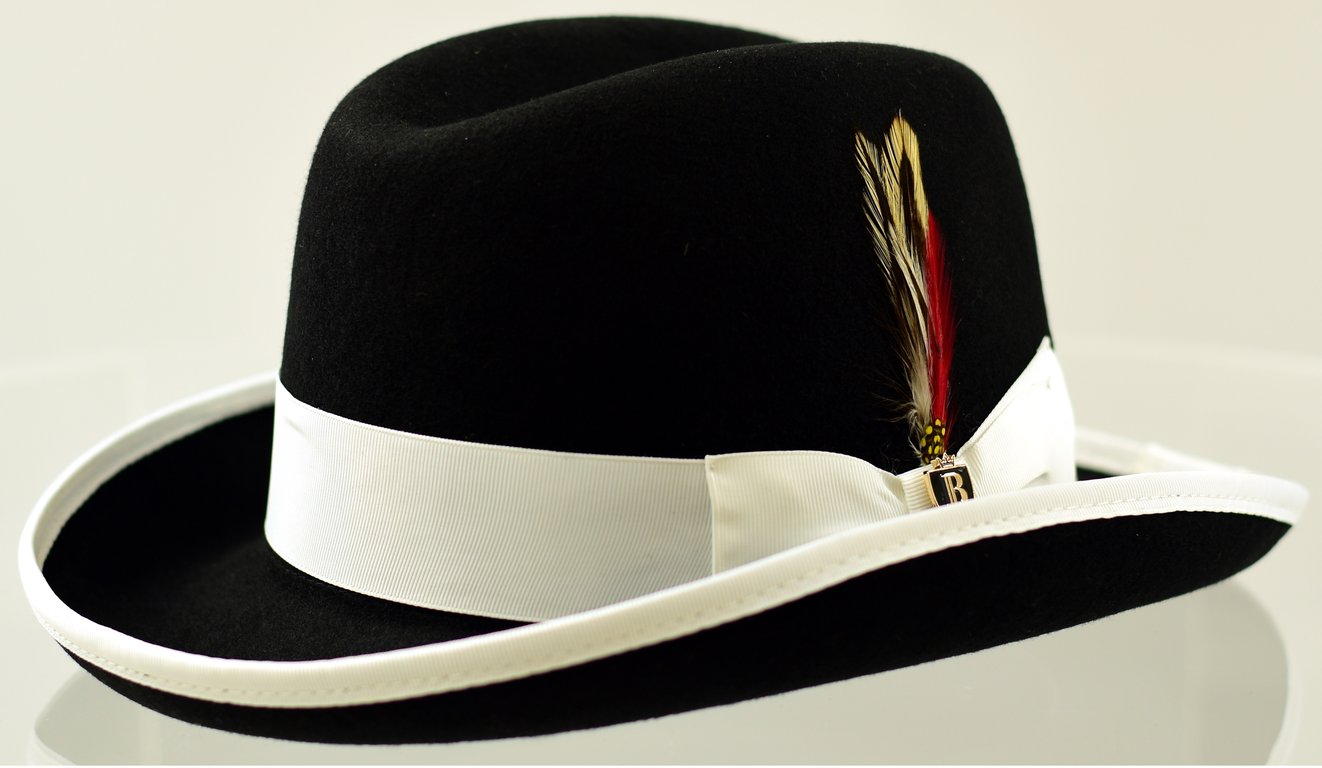 Bruno Capelo Black White Australian Wool Godfather Dress Hat GF-111