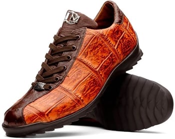 Marco Di Milano "Saulo" Brandy Genuine Crocodile And Ostrich Quill Fashion Sneaker