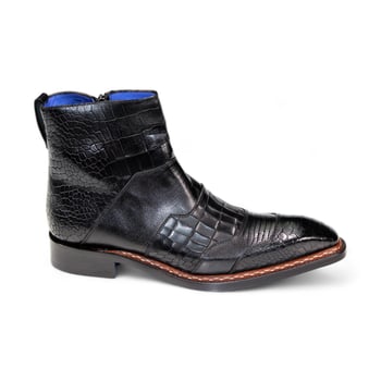 Emilio Franco "Lucio" Black Genuine Italian Croco/Tejus/Snake Print Leather Ankle Boots.