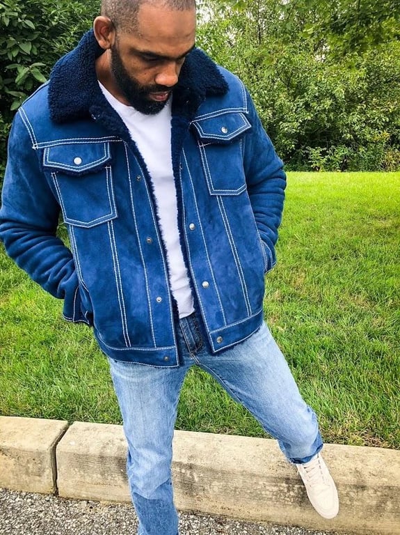 G-Gator Denim Blue Genuine Sheepskin Warm Winter Car Coat Button-Up Sherpa Jacket 3610.