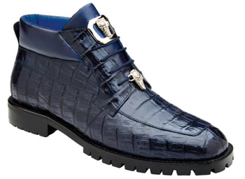 Belvedere Gallardo Navy Hand-Painted Caiman Crocodile & Calfskin Dress Shoes