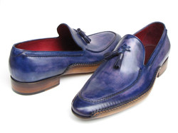 Paul Parkman 082 Blue / Purple Genuine Leather Side Handsewn Tassel Loafer Shoes