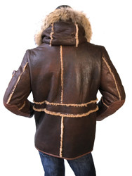 G-Gator Brown Sheepskin Parka Jacket With Hood And Leather Trimming Style 3800.