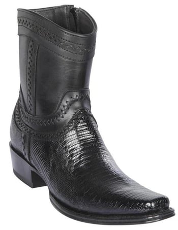 Los Altos  Black Genuine Teju Lizard Leather European Square Toe Low Shaftt Cowboy Boots 76B0705