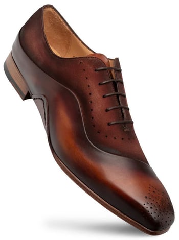 Mezlan Affari Cognac Rust Bi-Tonal Suede and Calfskin Brogue Oxford 21142