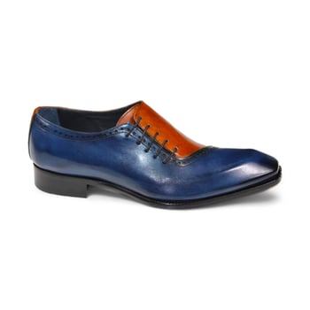 Duca Di Matiste "Viroli" Navy Blue / Gold Genuine Italian Calfskin Side Lace-Up Slip-On Shoes.