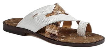 Mauri "5040" White / Beige Genuine Nappa / Bamako Slide-In Open Toe Sandals.