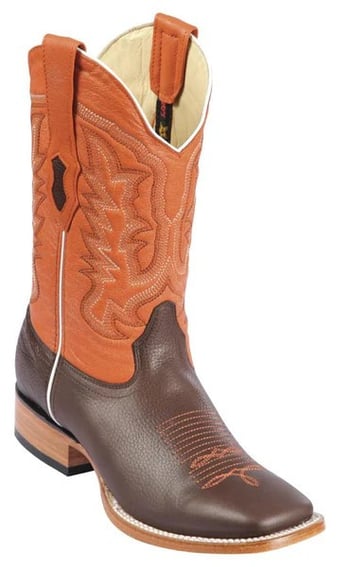 Los Altos Brown / Orange Genuine Grisly Wide Round Toe Cowboy Boots 8272707