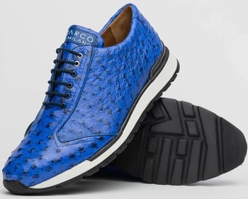 Marco Di Milano "Scanno" Electric Blue Genuine Ostrich Quill Fashion Sneaker